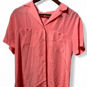 WOMENS PINK RETRO BUTTON UP SHORT‎ SLEEVE BLOUSE